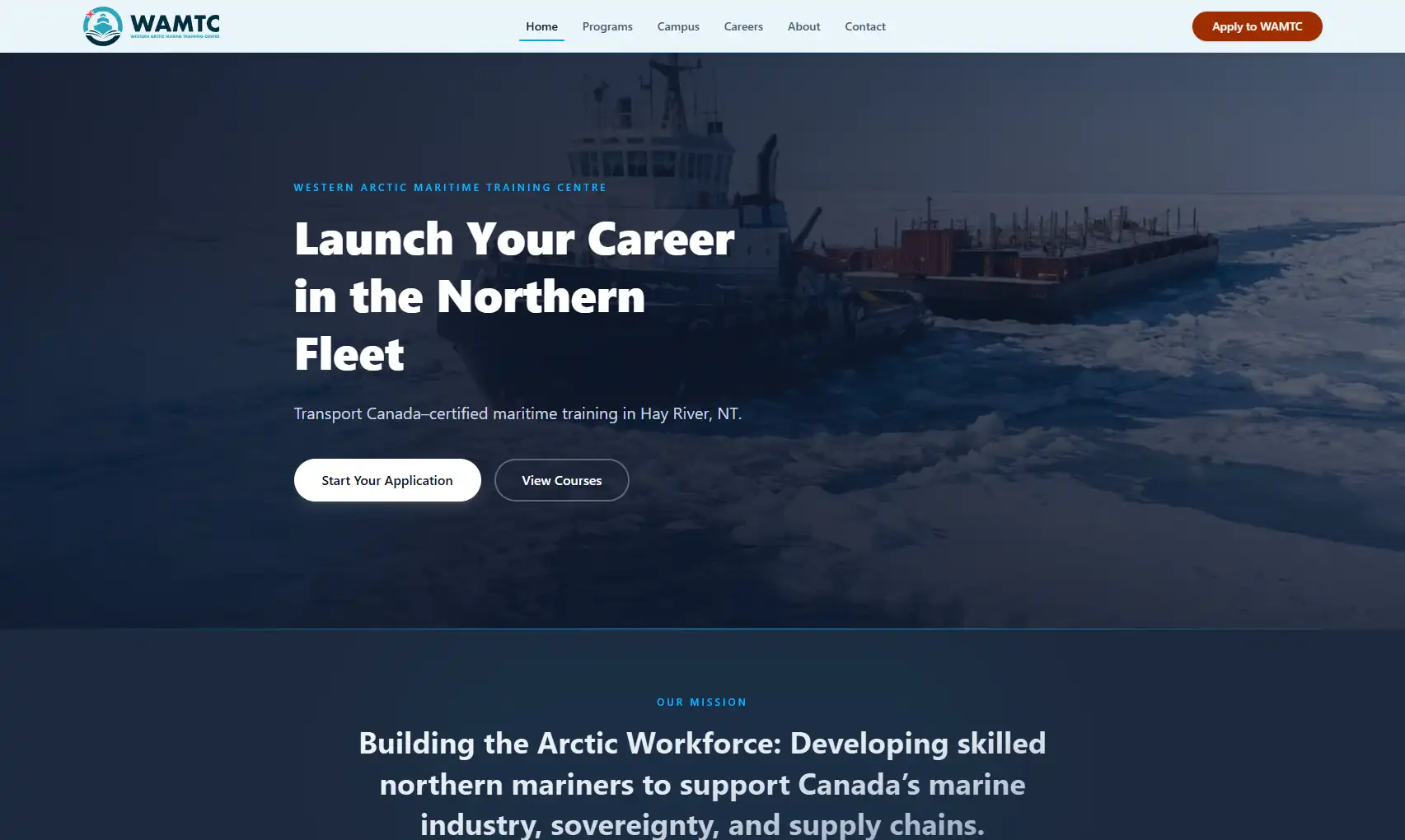 Western Arctic Marine Training Centre website showing Northern marine training programs