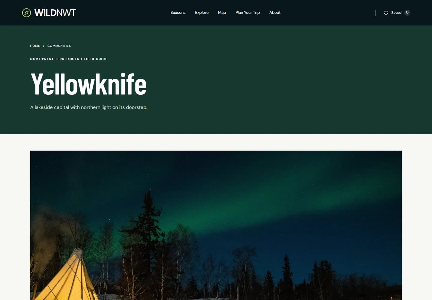 WildNWT Yellowknife destination page with verified aurora photography